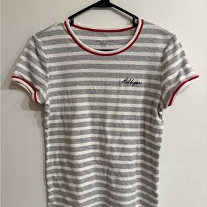 Tommy Hilfiger Red, Gray, and White Striped Tee